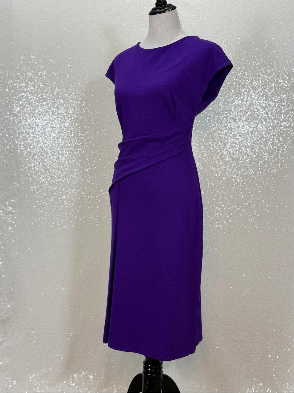ESCADA Purple Draped Sheath Dress EU 42 Designer Cocktail Midi Dress - Picture 6 of 16